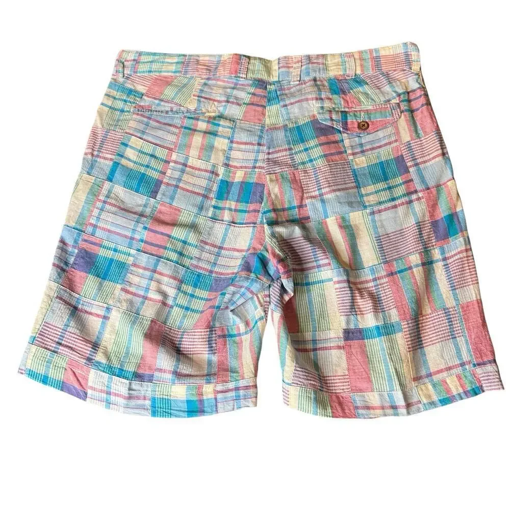 Charleston Threads Mens 38 Madras Patchwork Plaid Shorts Cotton Preppy Coastal
